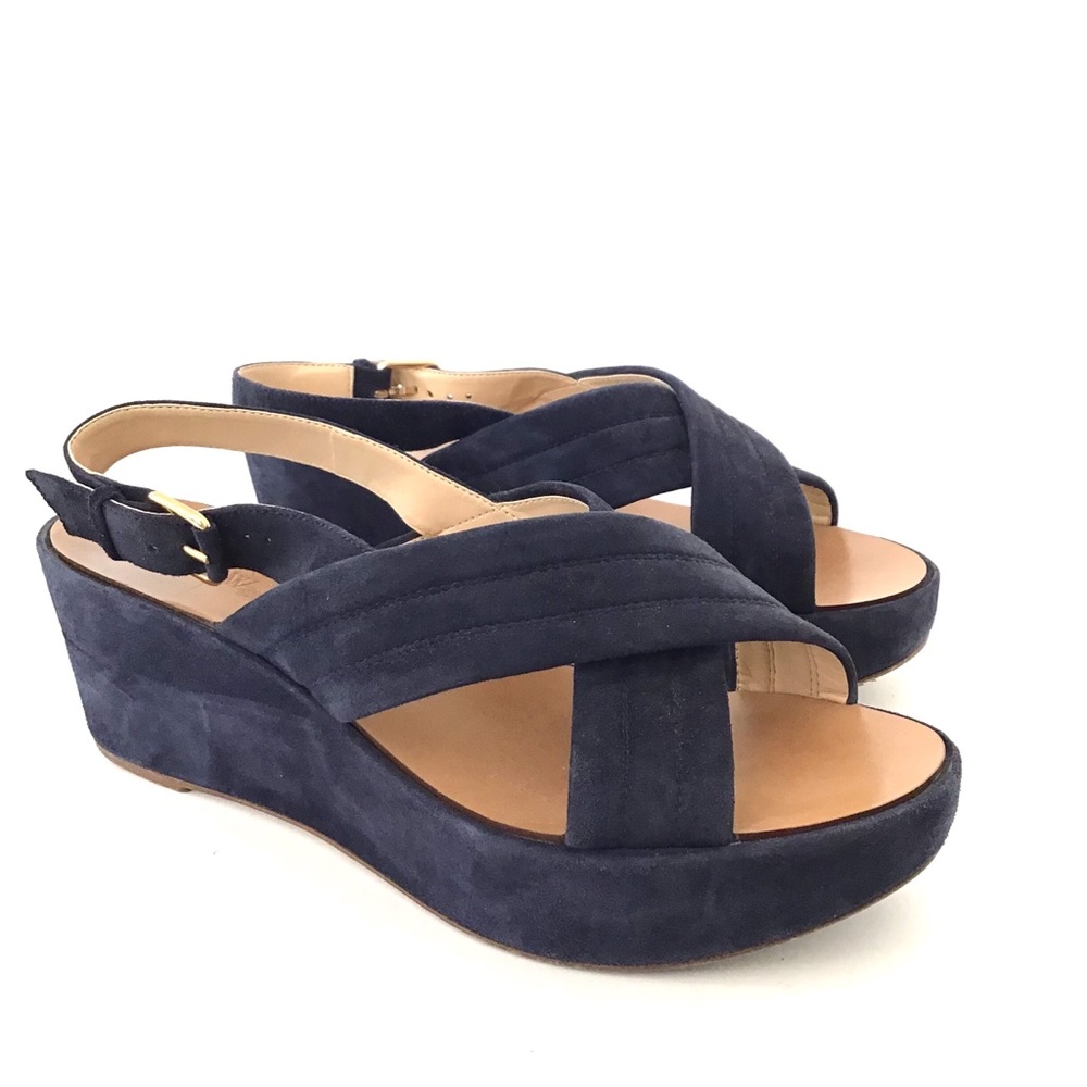 J. CREW MARCIE BLUE SUEDE PLATFORM SANDALS SZ 9.5